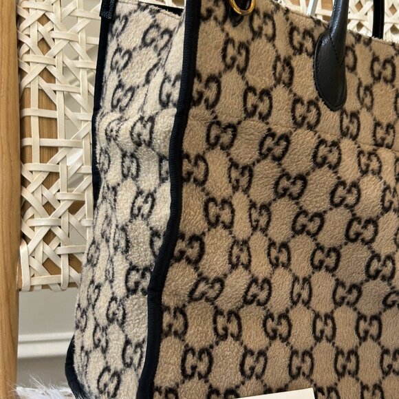 Gucci Black & Beige Wool Guccissima GG Tote with Strap and dust bag - Picture 6 of 15